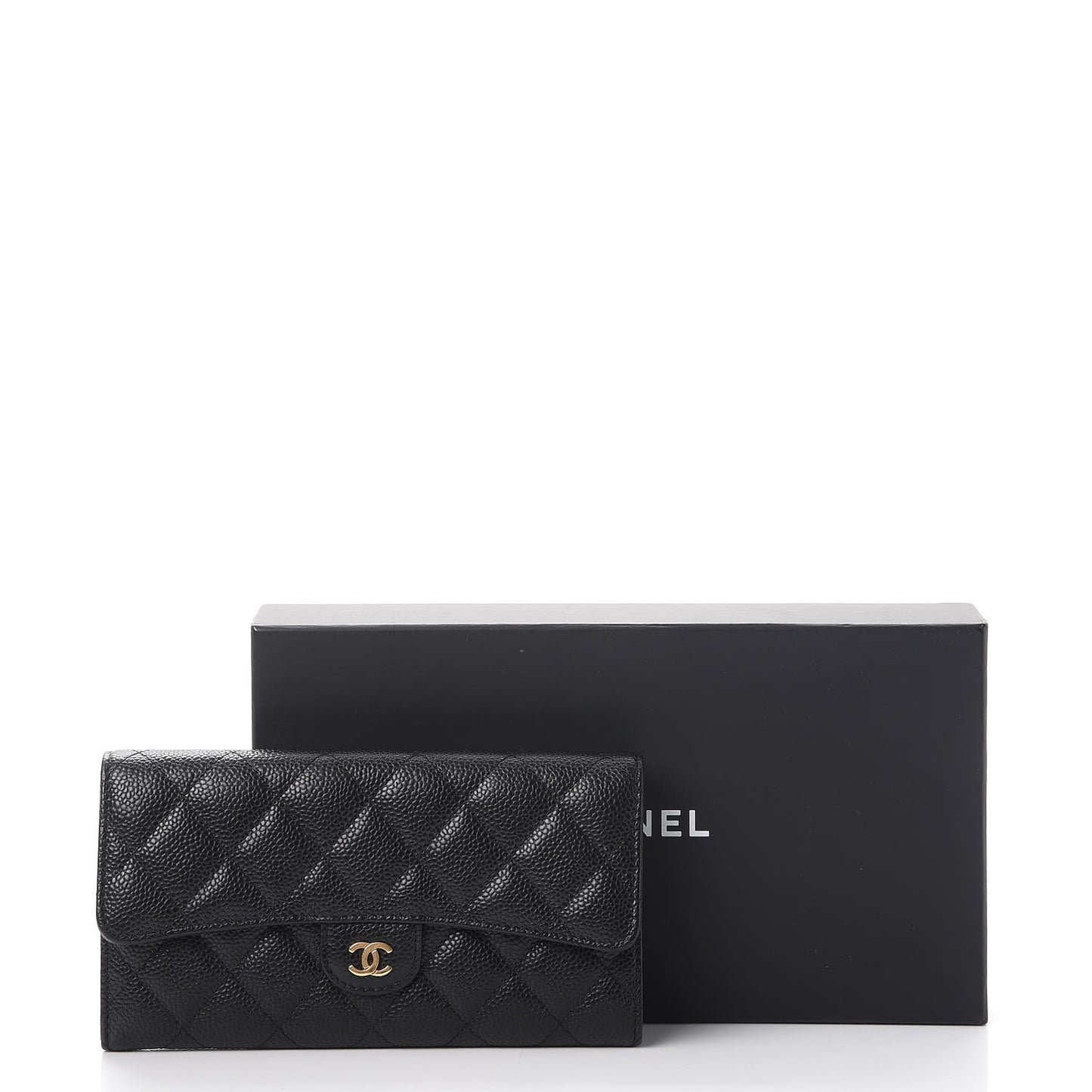 Caviar Quilted Large Gusset Flap Wallet Black