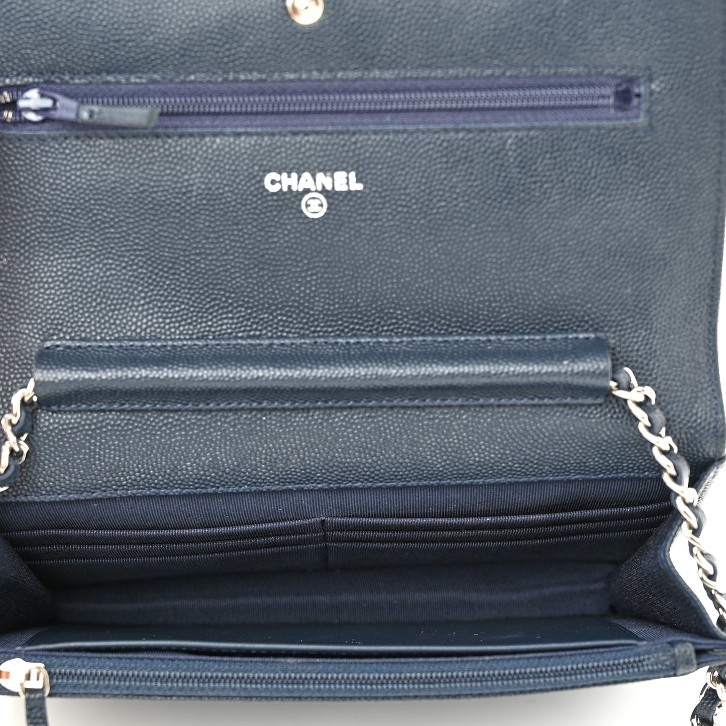 Caviar Quilted Wallet on Chain WOC Navy Blue