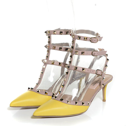 Valentino Garavani Nappa Rockstud Ankle Strap Low Heel Pumps 38 Yellow Poudre 3 of 7