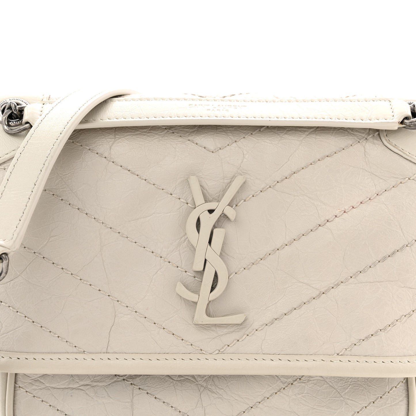 Crinkled Calfskin Matelasse Monogram Baby Niki Chain Satchel Blanc Vintage