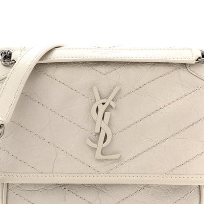 Saint Laurent Crinkled Calfskin Matelasse Monogram Baby Niki Chain Satchel Blanc Vintage 8 of 12