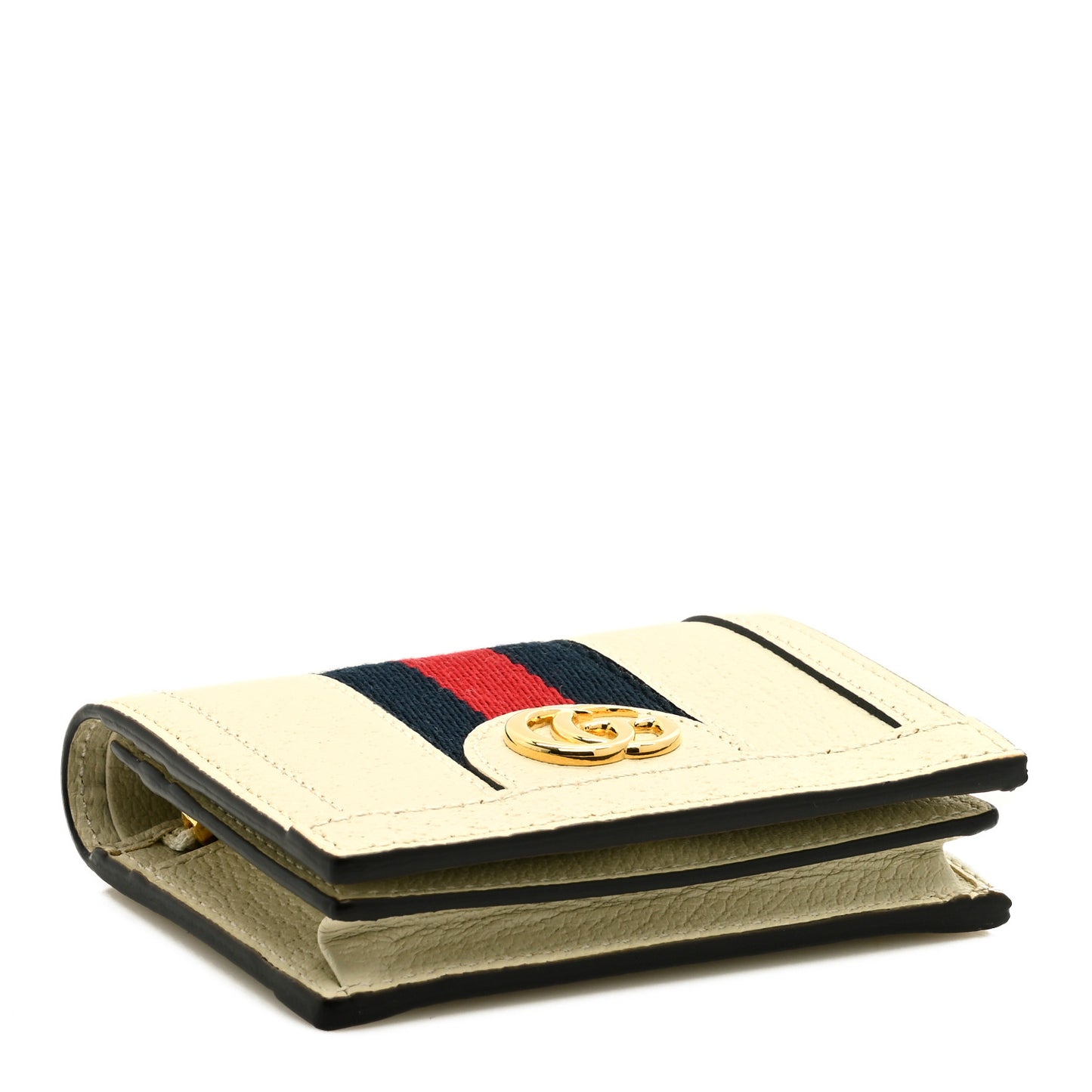 Textured Calfskin Web Ophidia Card Case Mystic White