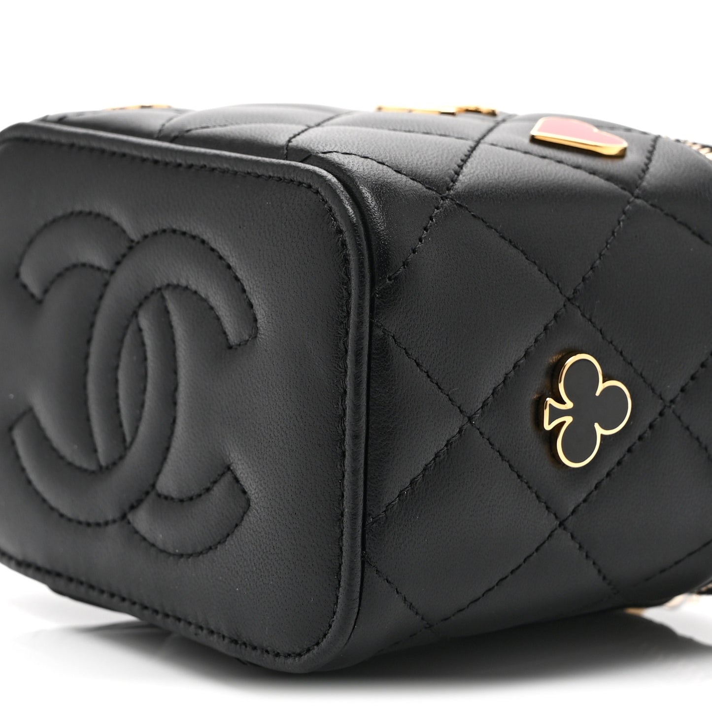 Lambskin Quilted Enamel Coco Casino Mini Vanity Case With Chain Black