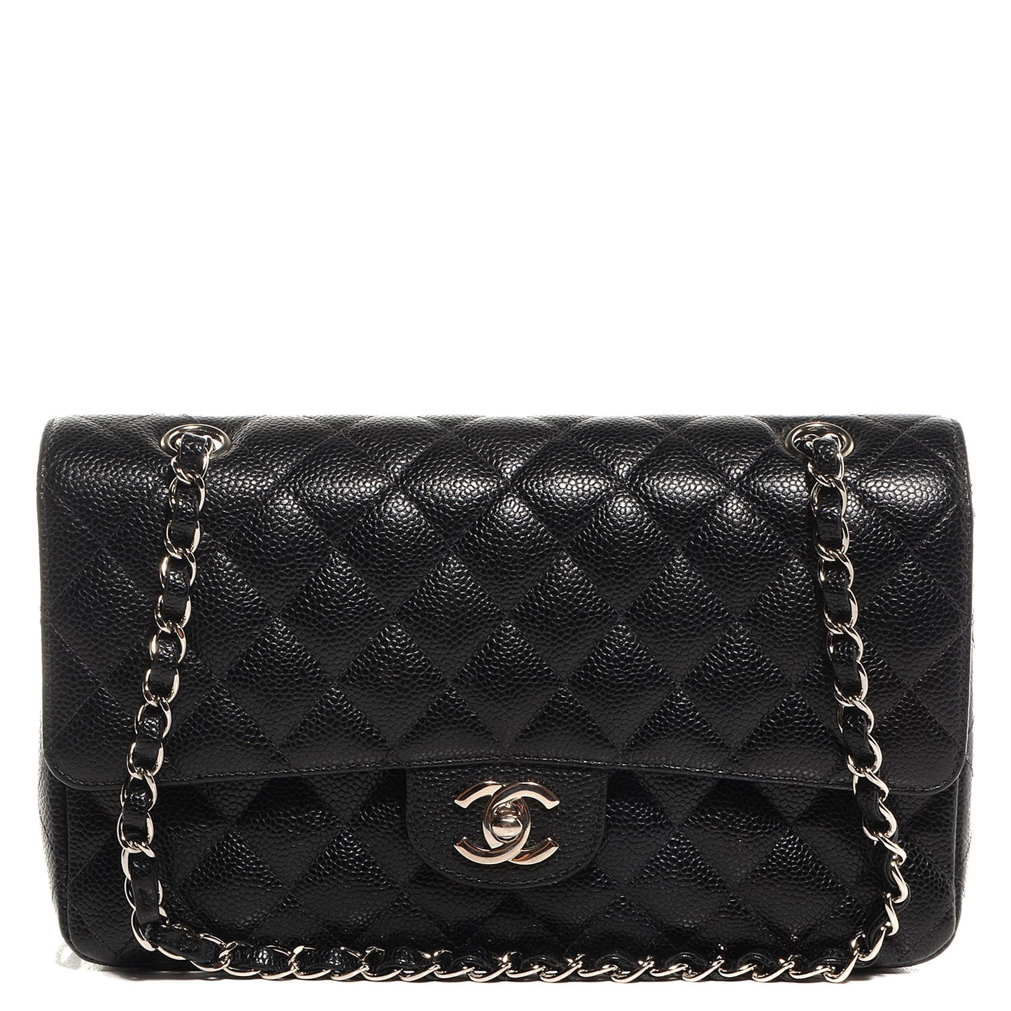 Caviar Quilted Medium Double Flap Black