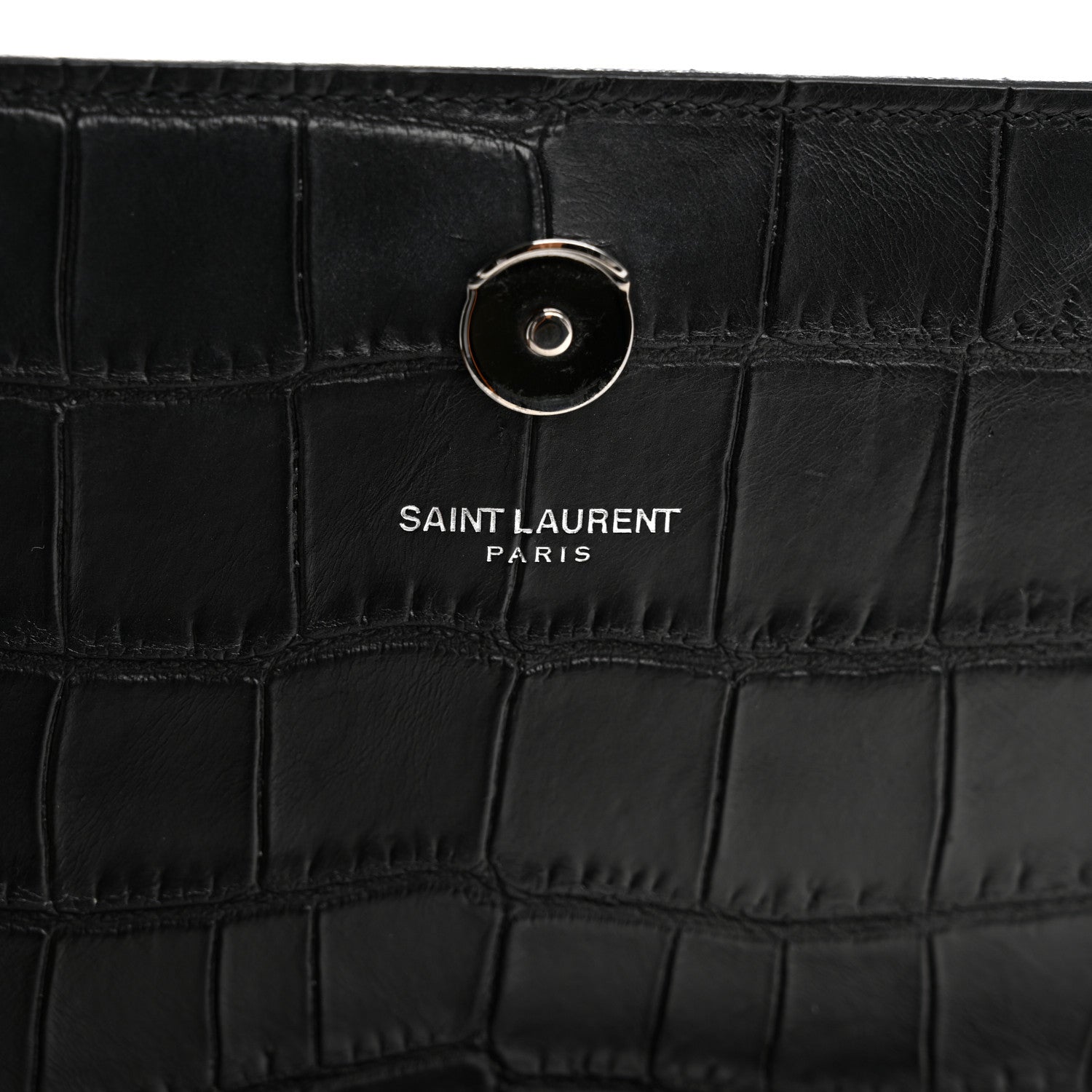 Saint Laurent Calfskin Crocodile Embossed Medium Classic Monogram Kate Satchel Black 8 of 11