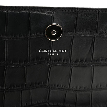 Saint Laurent Calfskin Crocodile Embossed Medium Classic Monogram Kate Satchel Black 8 of 11