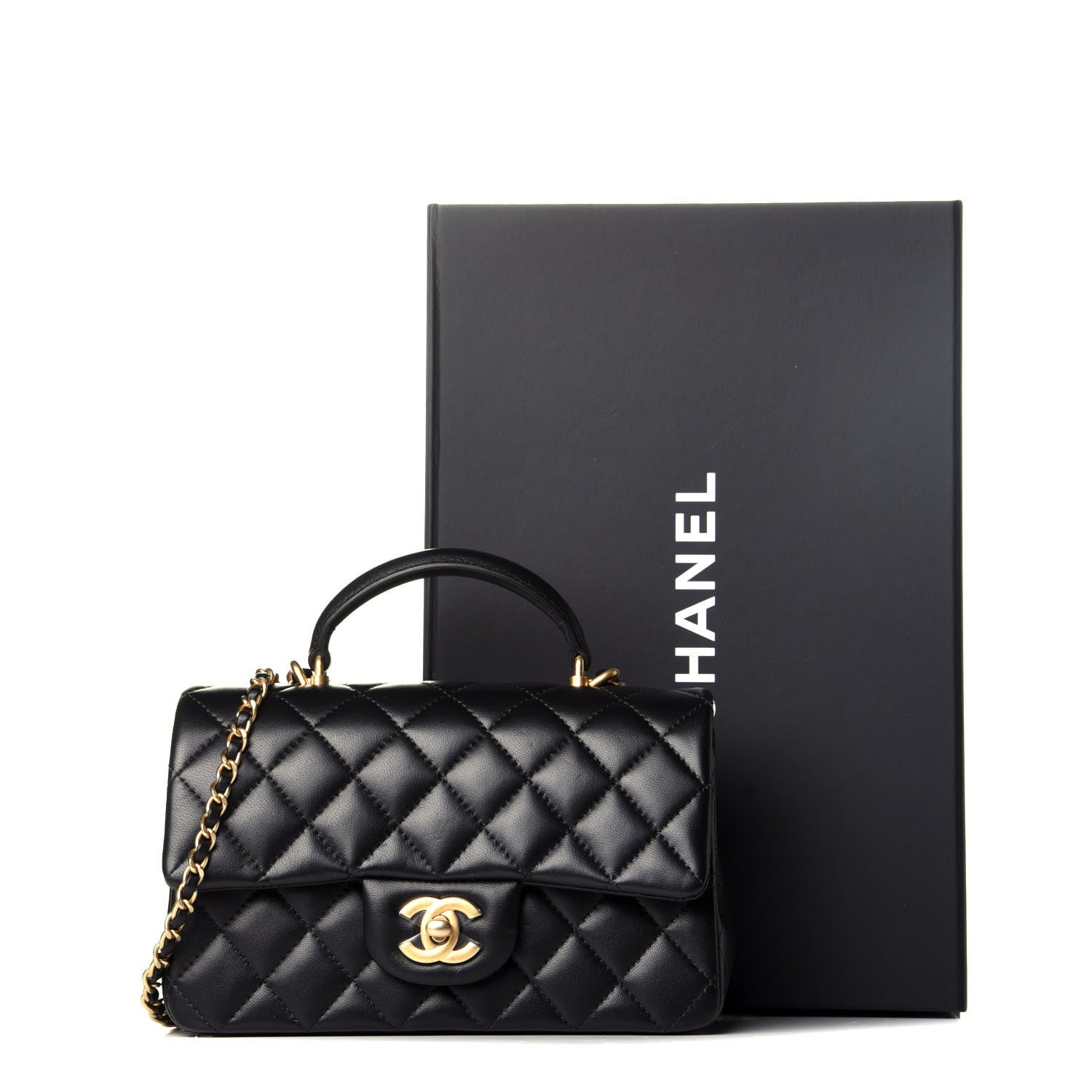 Chanel Lambskin Quilted Mini Top Handle Rectangular Flap Black 10 of 10