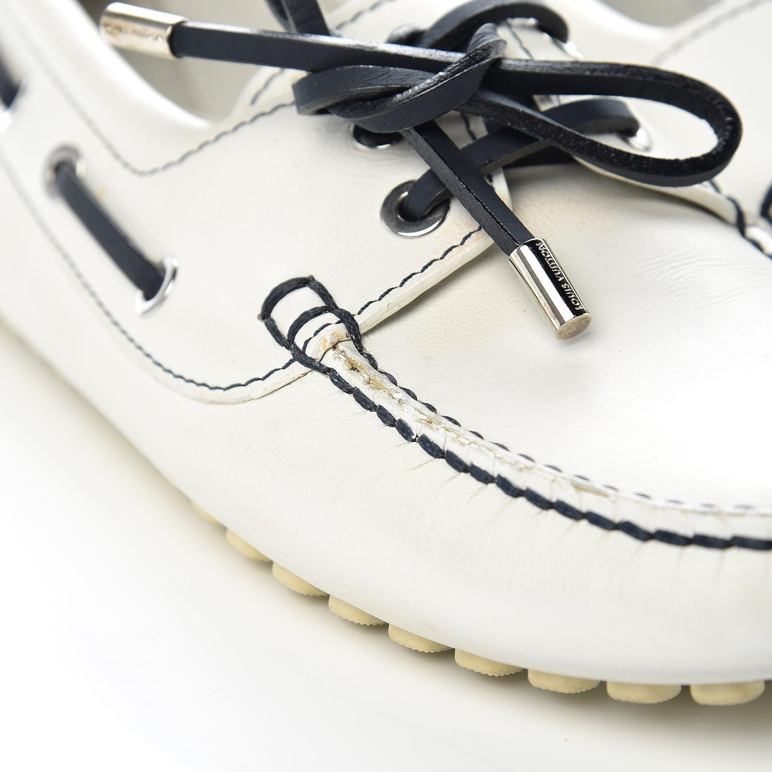 Louis Vuitton Calfskin Rubber Mens Americas Cup Marine Boat Shoe 7 White 12 of 23