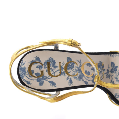 Gucci Velvet Nappa Elias T-Strap Platform High Heel Sandals 37 Black Gold 7 of 9