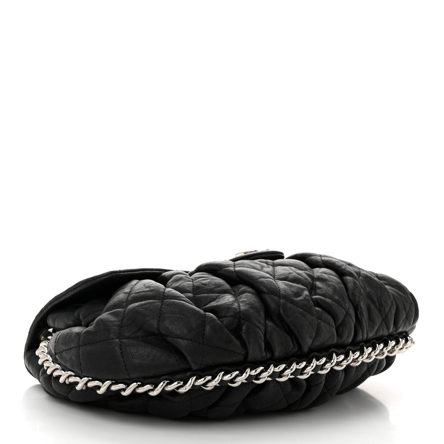 Washed Lambskin Quilted Medium Chain Around Messenger Black