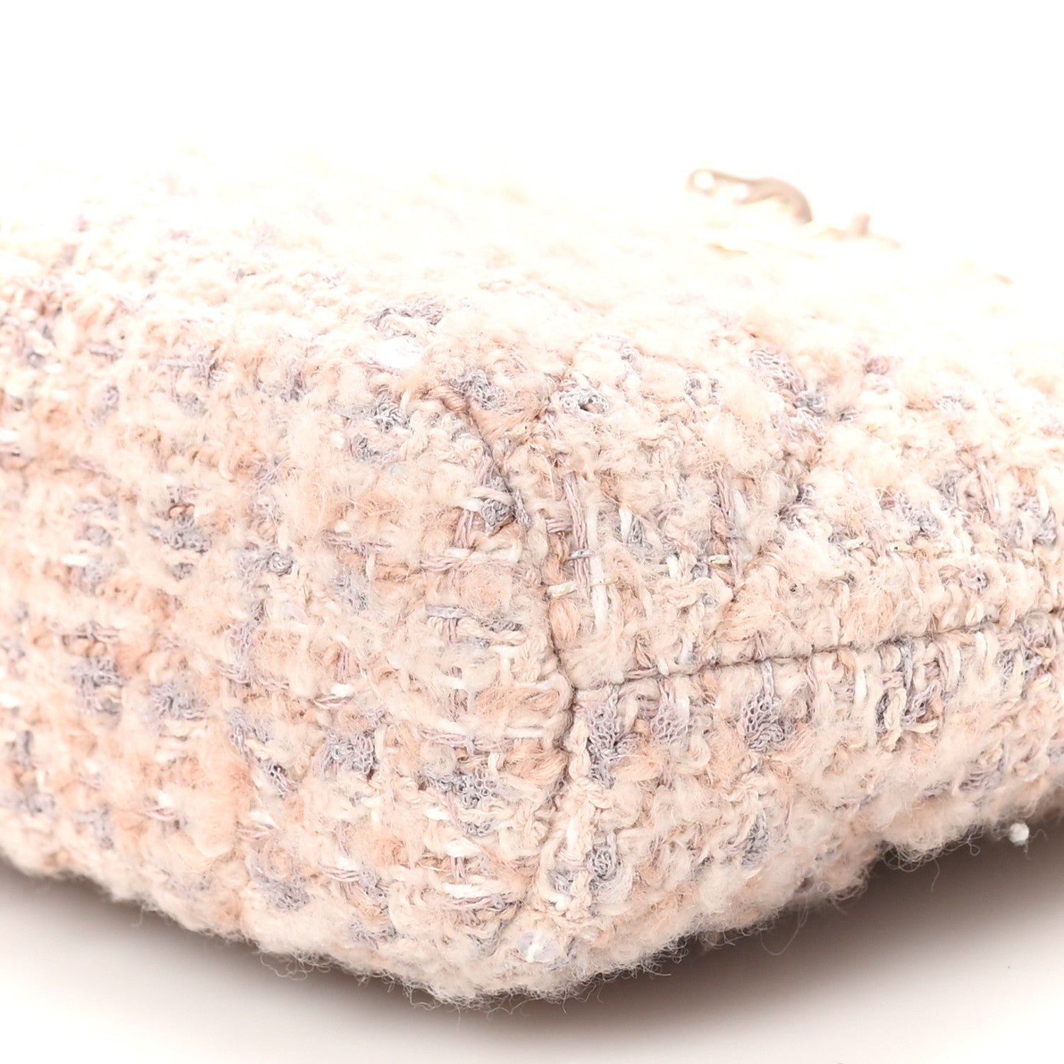 Chanel Cotton Wool Tweed Sequin Quilted Shiny Coco Clutch With Chain Light Pink Beige Ecru 10 of 11