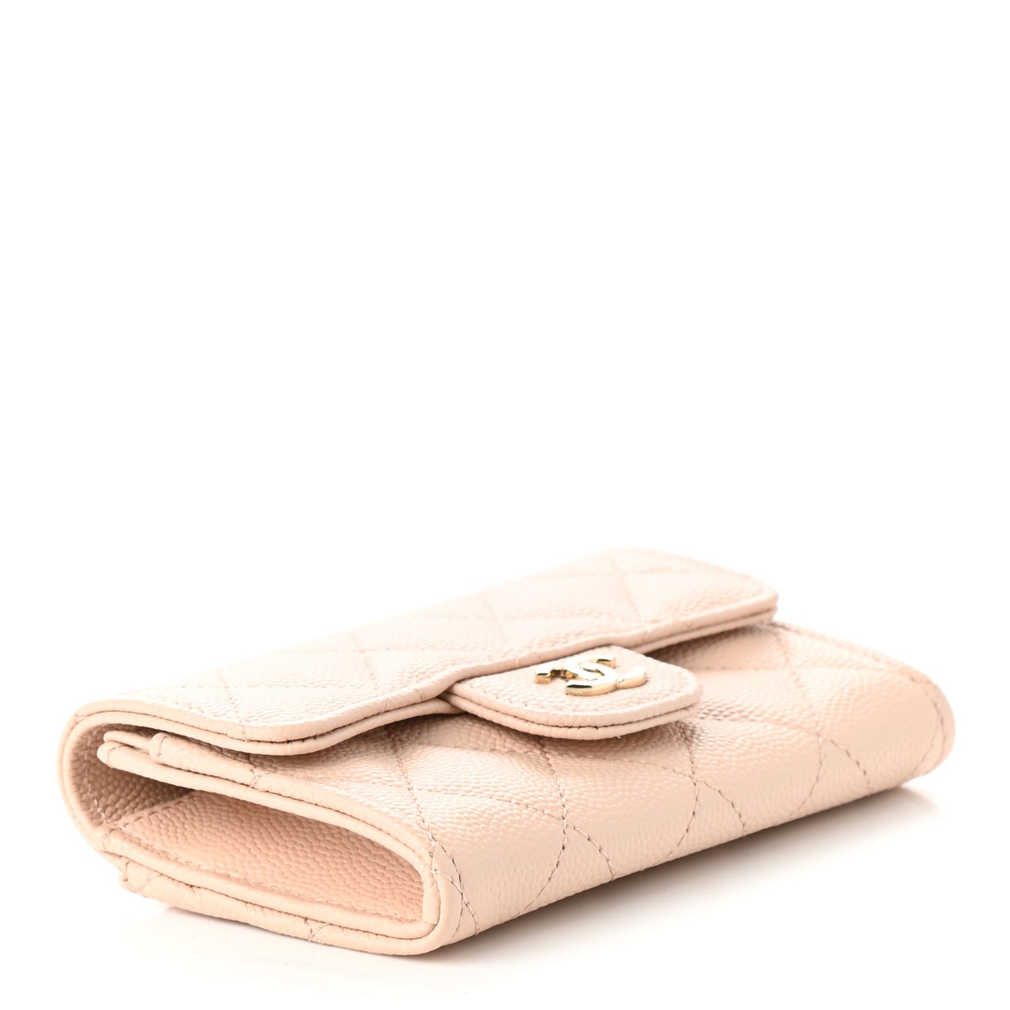 Caviar Quilted Flap Card Holder Wallet Beige