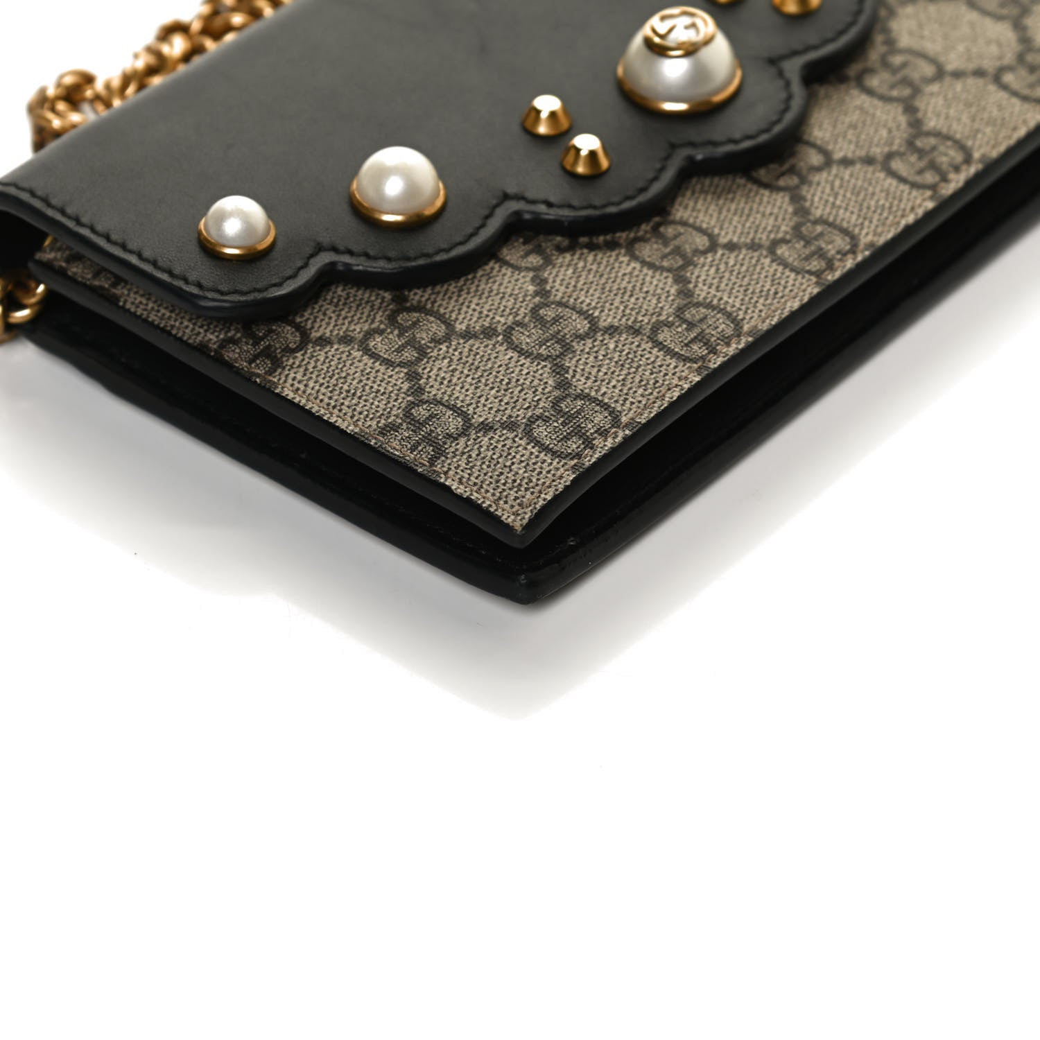 Gucci GG Supreme Monogram Mini Peony Pearly Wallet on Chain Black 10 of 11
