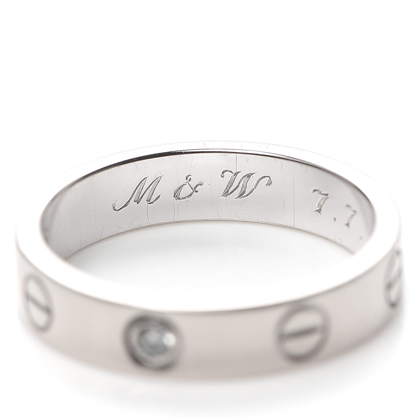 18K White Gold Diamond 4mm LOVE Wedding Band Ring 49 4.75