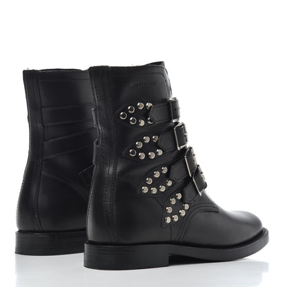 Saint Laurent Smooth Calfskin Studded Strap Rangers Boots 37.5 Black 4 of 16