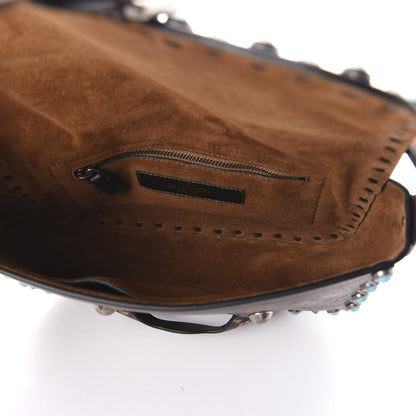 Valentino Garavani Calfskin Santeria Embossed Medium Rockstud Rolling Flap Saddle Bag Brown 5 of 9
