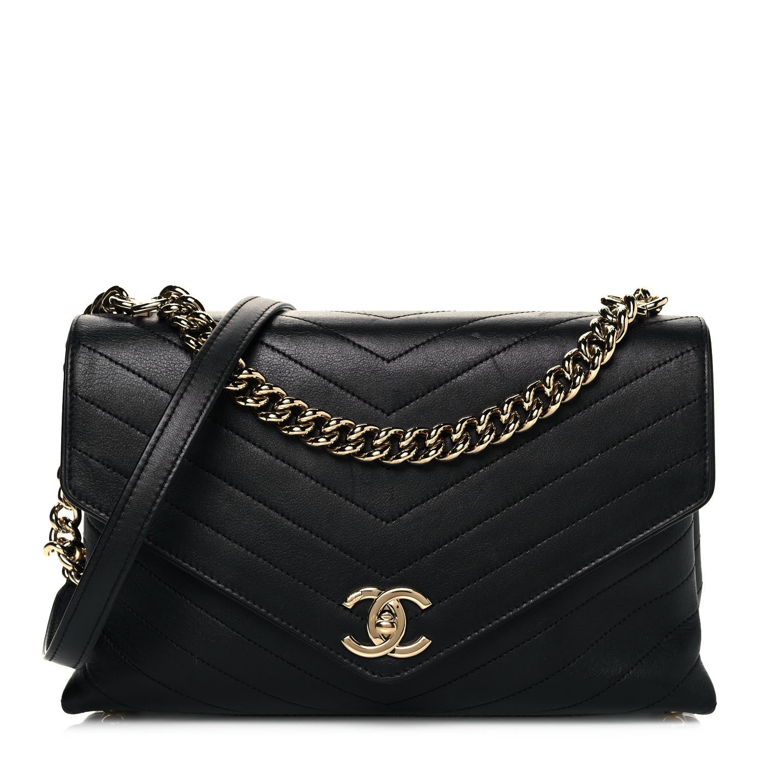 Chanel Calfskin Chevron Stitched Medium Coco Flap Bag Black 1 of 17
