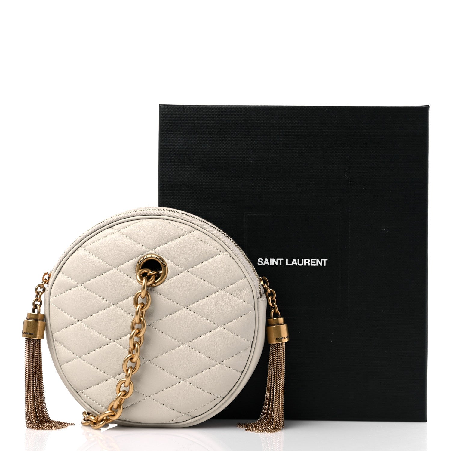 Saint Laurent Lambskin Quilted Round Le Maillon Round Tassel Chain Crossbody Bag Crema Soft 11 of 11