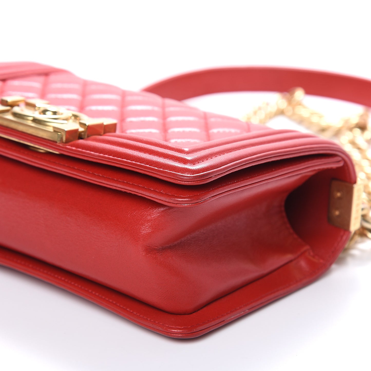 Lambskin Quilted Small Boy Flap Red