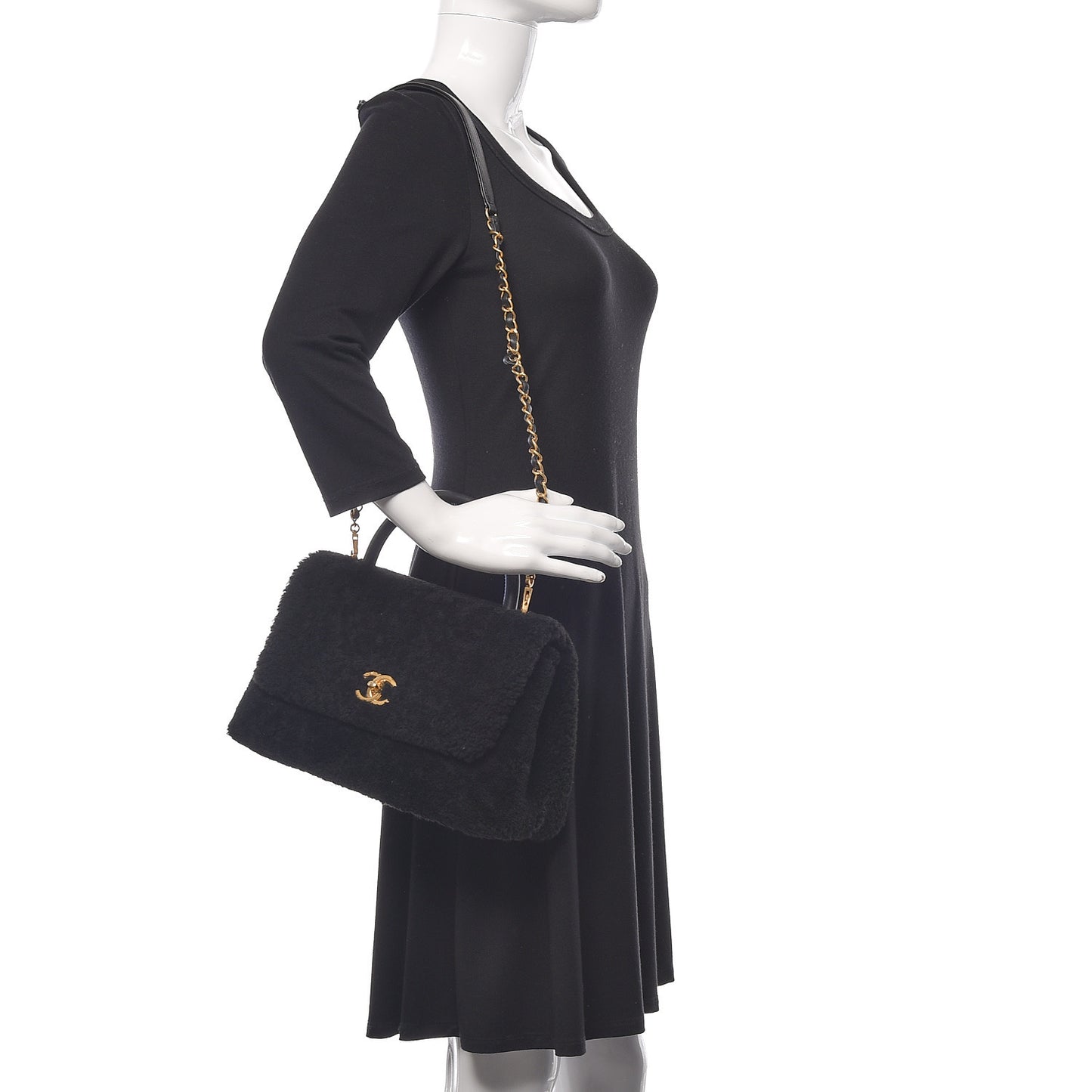 Shearling Lambskin Medium Coco Handle Flap Black