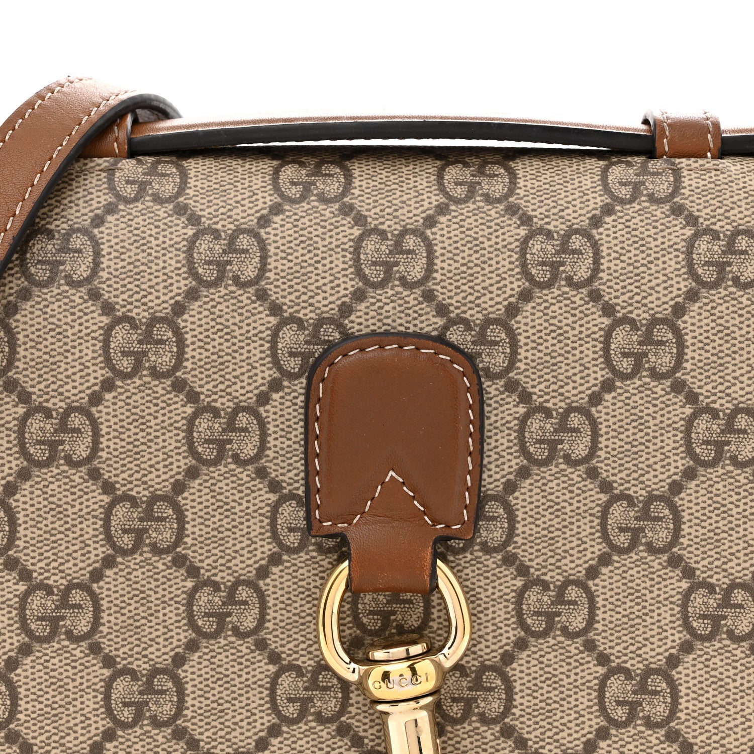 Gucci GG Supreme Monogram Textured Calfskin Emblem Mini Shoulder Bag Beige Dark Brown 8 of 13
