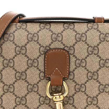 Gucci GG Supreme Monogram Textured Calfskin Emblem Mini Shoulder Bag Beige Dark Brown 8 of 13