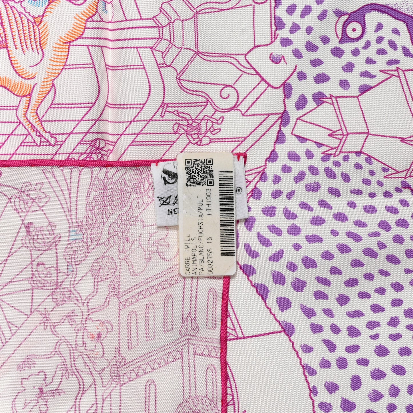 Silk Animapolis Scarf 90 White Fuchsia Multicolor