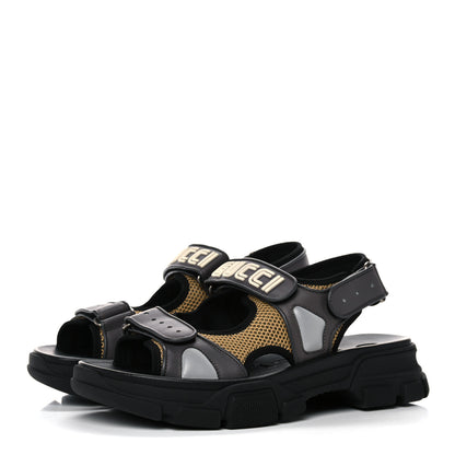 Gucci X SEGA Nappa Mesh Mens Aguru Sandals 9 Loess Black 3 of 9