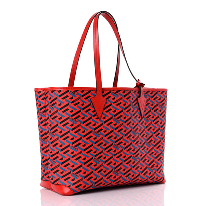 Versace Calfskin La Greca Smile Signature Shopper Tote Blue Red 2 of 14