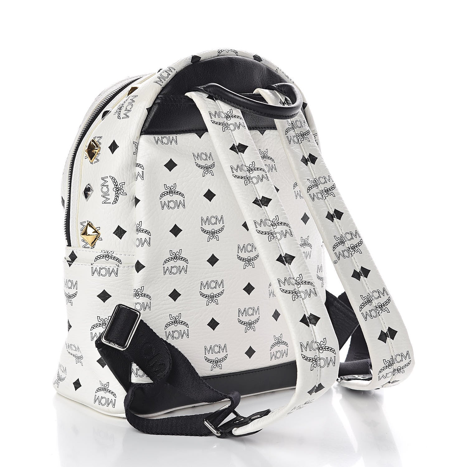 MCM Visetos Studded Small Stark M Backpack White 3 of 9