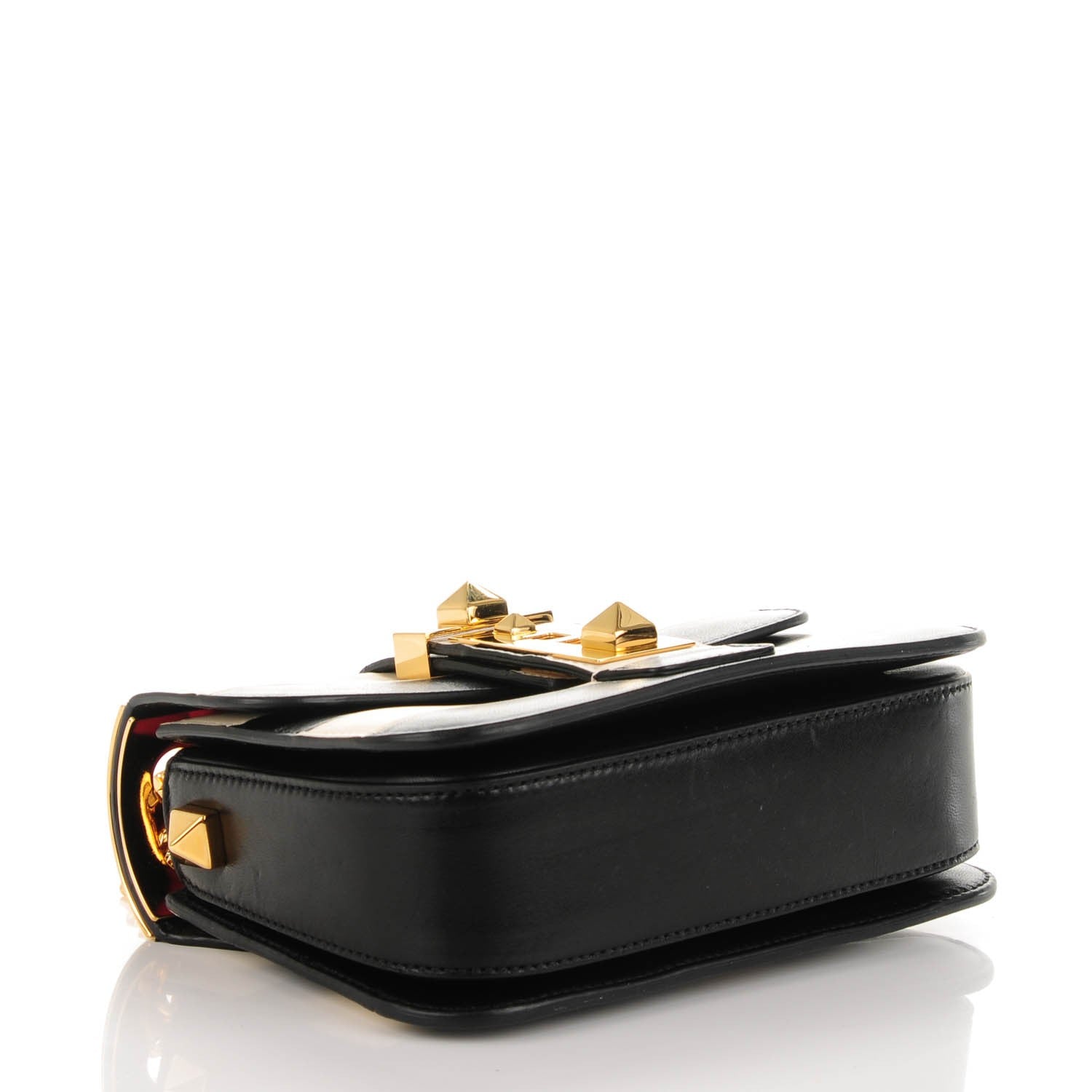 Valentino Garavani Calfskin Monochrome Striped Small B-Rockstud Flap Black Ivory 4 of 7