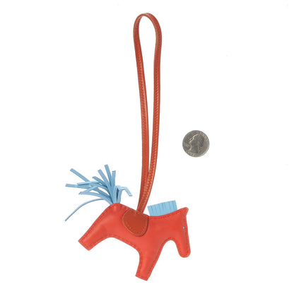 Hermes Milo Lambskin Grigri Rodeo Horse Bag Charm PM Capucine Celeste Cornaline 2 of 4