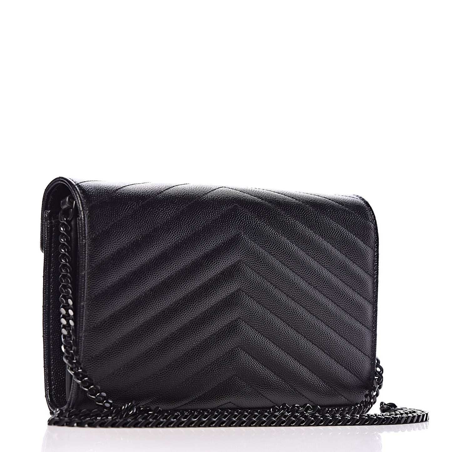 Grain De Poudre Matelasse Chevron Monogram Chain Wallet Black