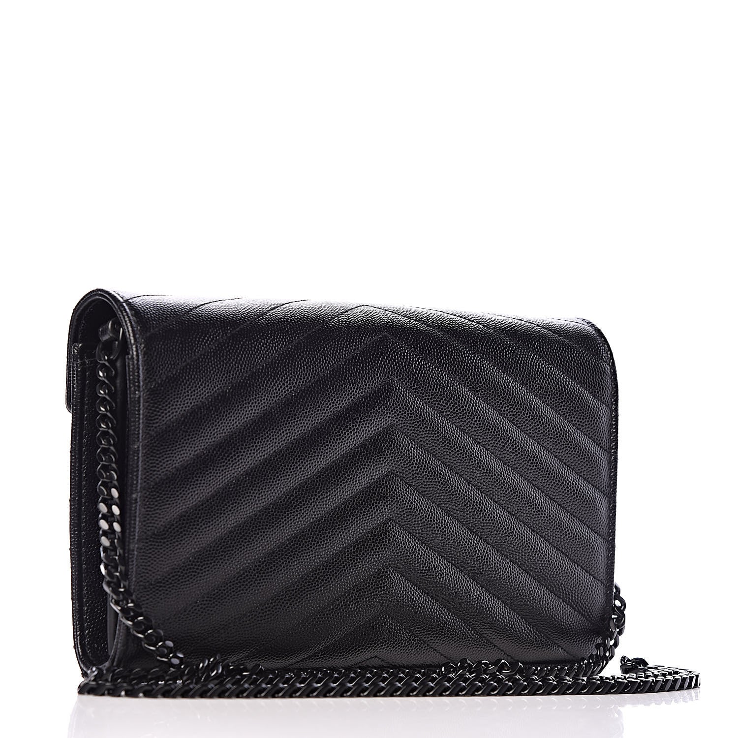 Saint Laurent Grain De Poudre Matelasse Chevron Monogram Chain Wallet Black 3 of 10