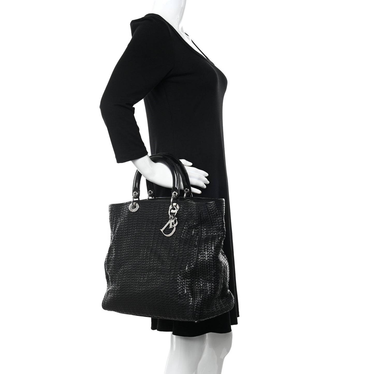 Lambskin Woven Large Lady Dior Shopping Tote Black
