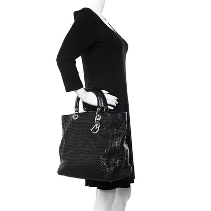 Christian Dior Lambskin Woven Large Lady Dior Shopping Tote Black 2 of 18