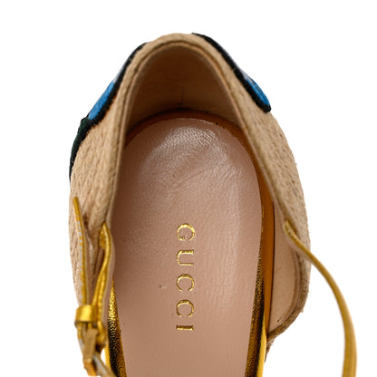 Gucci Metallic Nappa Ophelia Espadrille Platform Wedge Sandals 38 Oro Vecchio 9 of 14