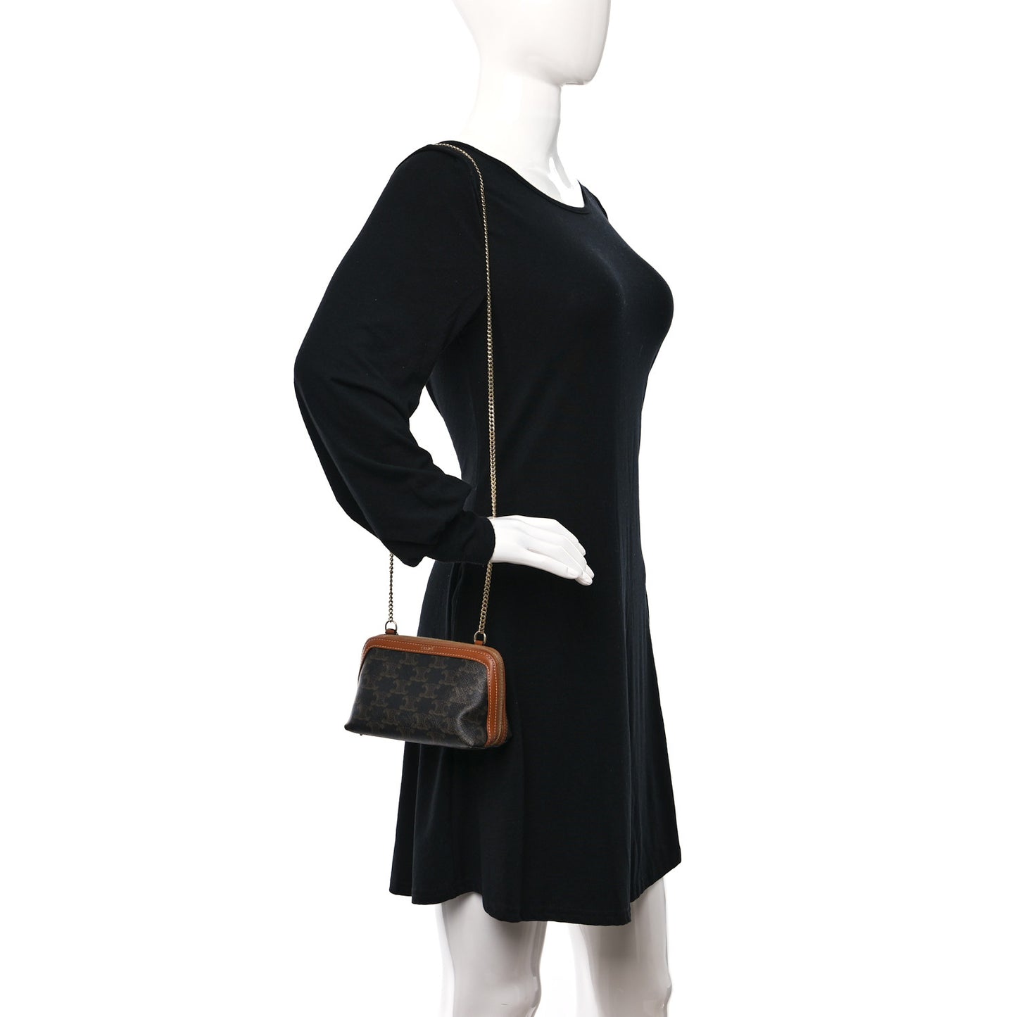 Triomphe Canvas Lambskin Clutch On Chain Tan
