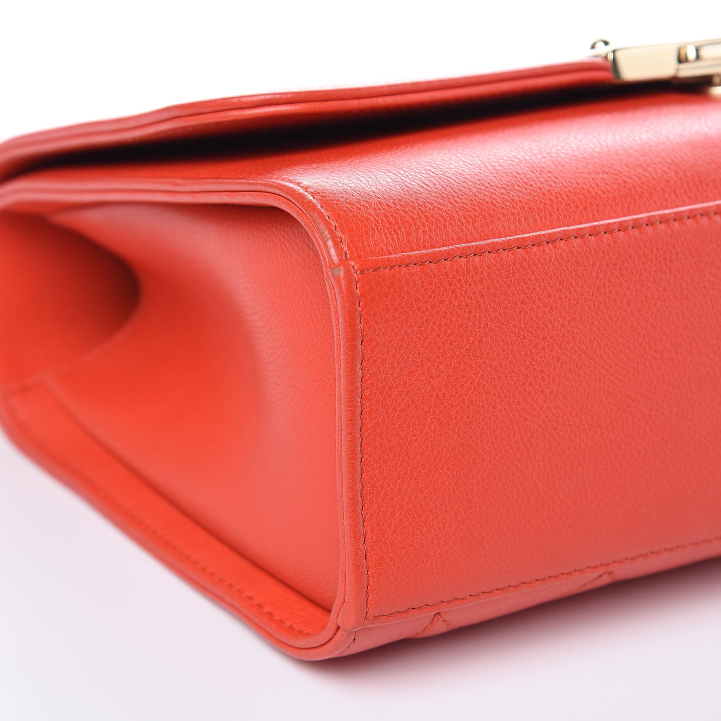 Grained Calfskin Quilted Medium Label Click Flap Bag Red