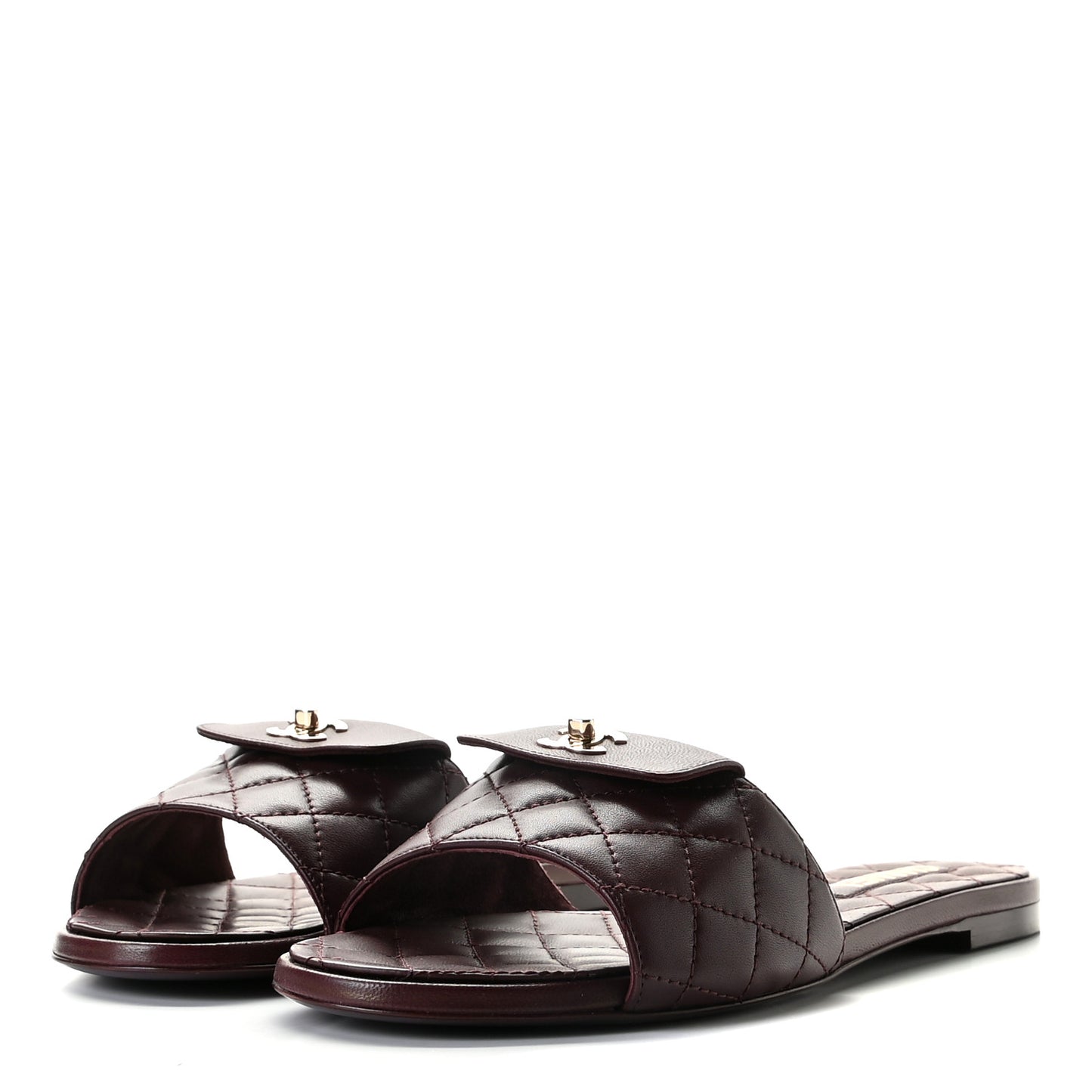 Lambskin Quilted CC Turnlock Sandals 40 Burgundy