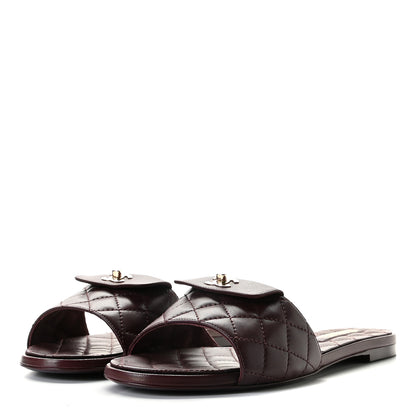 Chanel Lambskin Quilted CC Turnlock Sandals 40 Burgundy 2 of 12