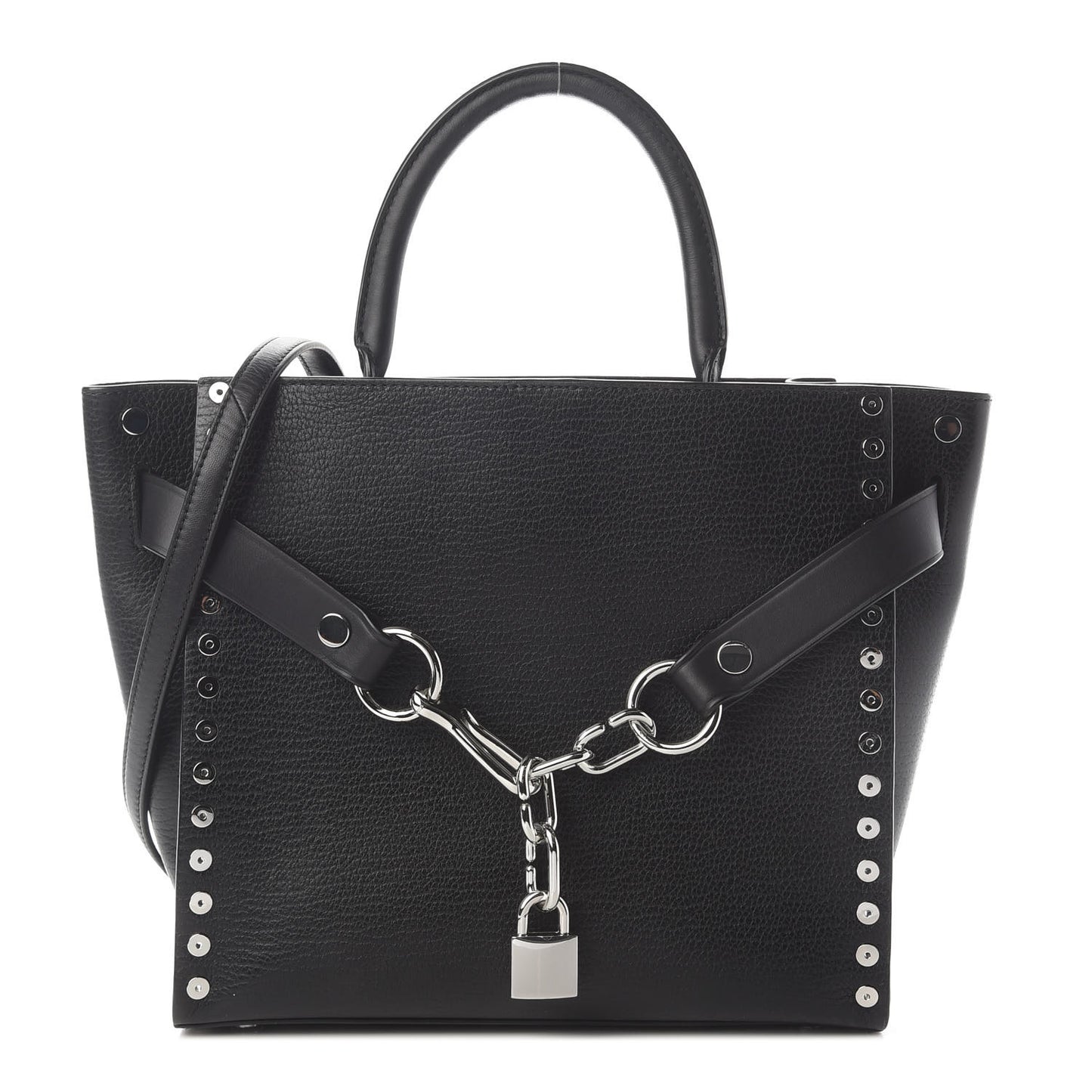 Grained Calfskin Attica Studded Chain Satchel Black
