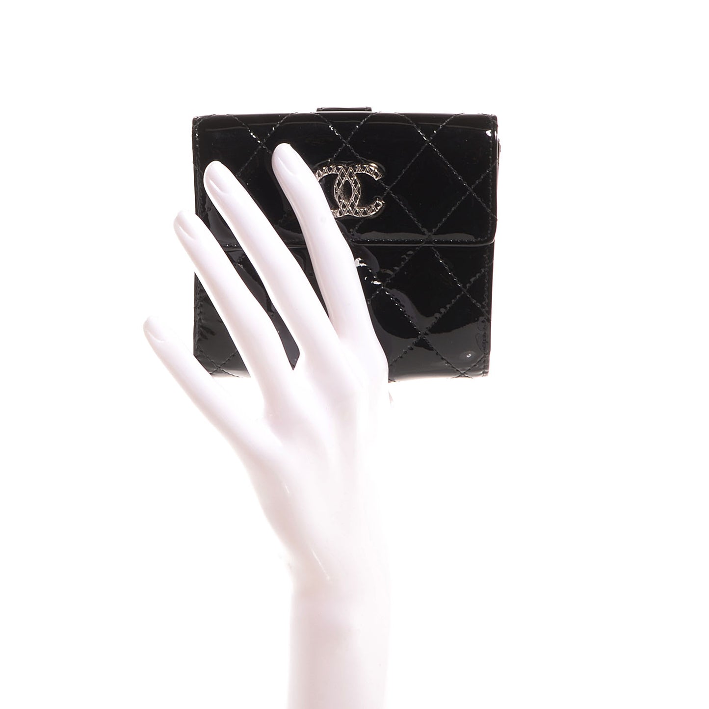 Patent Quilted Brilliant French Wallet Black