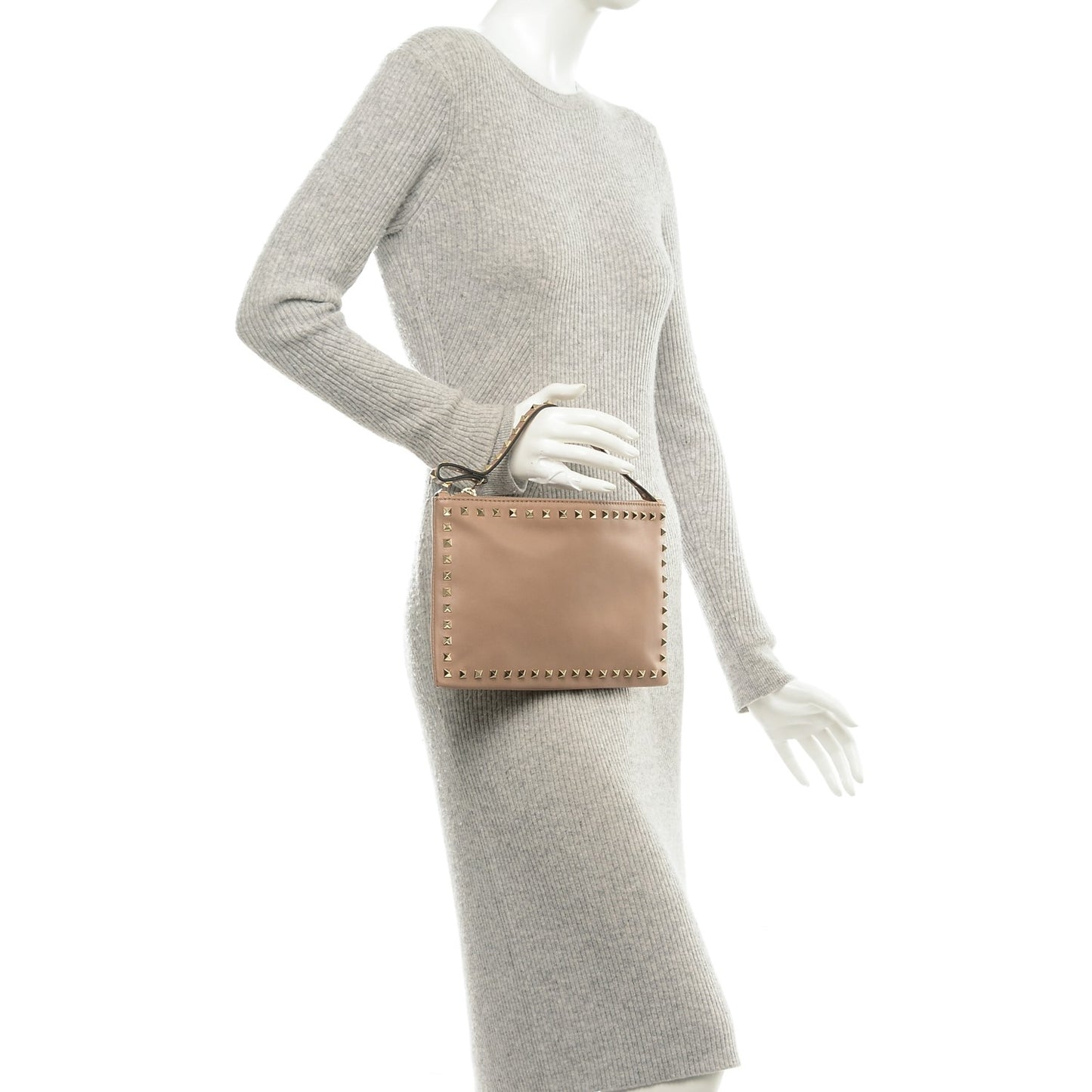 Vitello Rockstud Zip Handle Pouch Poudre