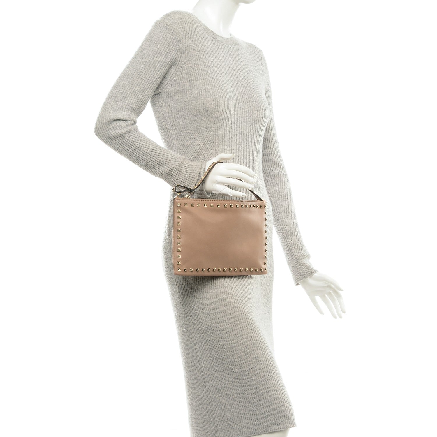Valentino Garavani Vitello Rockstud Zip Handle Pouch Poudre 2 of 6