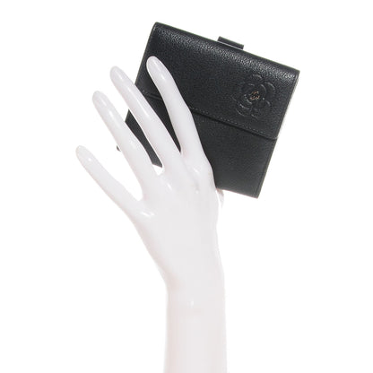 Chanel Glazed Goatskin Camellia Embossed French Flap Wallet Black 2 of 7