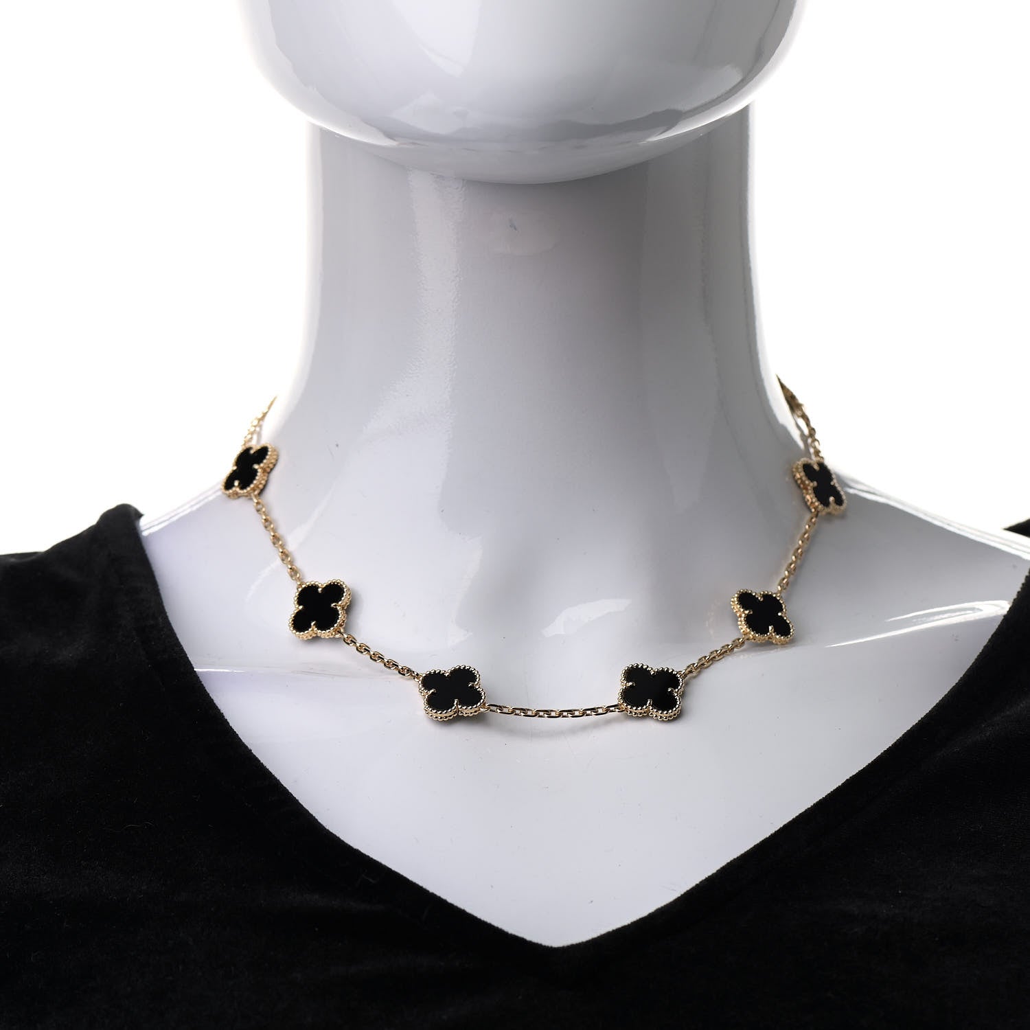 Van Cleef & Arpels 18K Yellow Gold Black Onyx 10 Motifs Vintage Alhambra Necklace 2 of 5