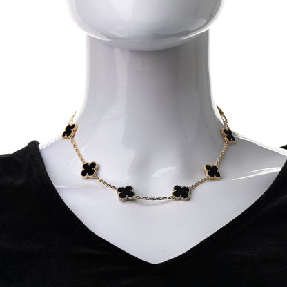 Van Cleef & Arpels 18K Yellow Gold Black Onyx 10 Motifs Vintage Alhambra Necklace 2 of 5