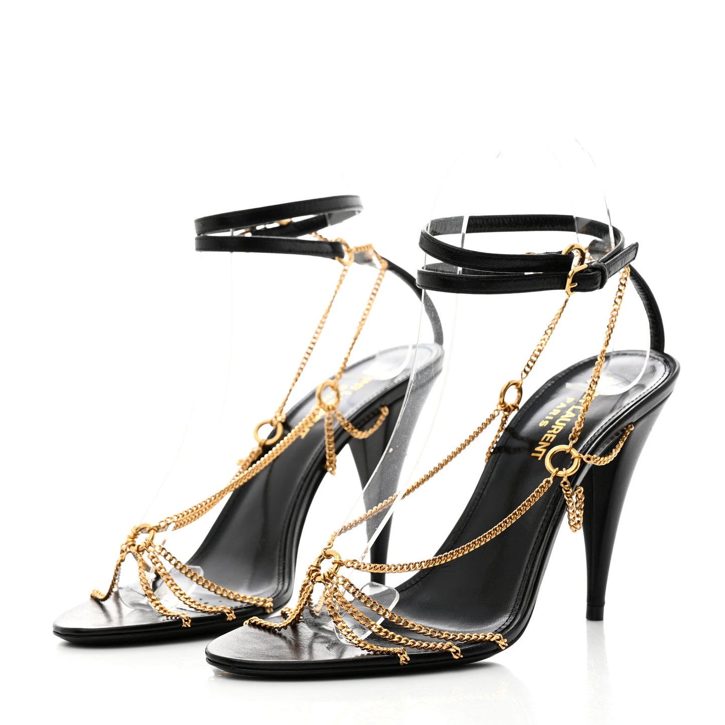 Calfskin Chain Cristal Sandals 37.5 Black