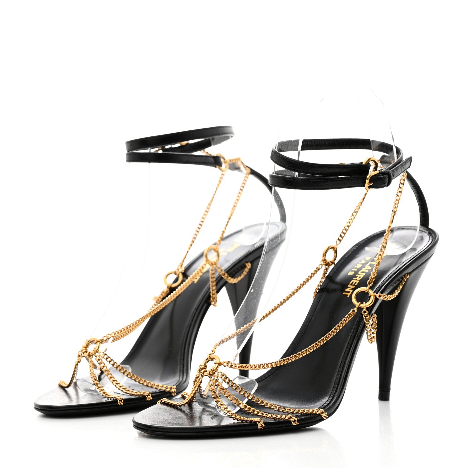 Saint Laurent Calfskin Chain Cristal Sandals 37.5 Black 3 of 7